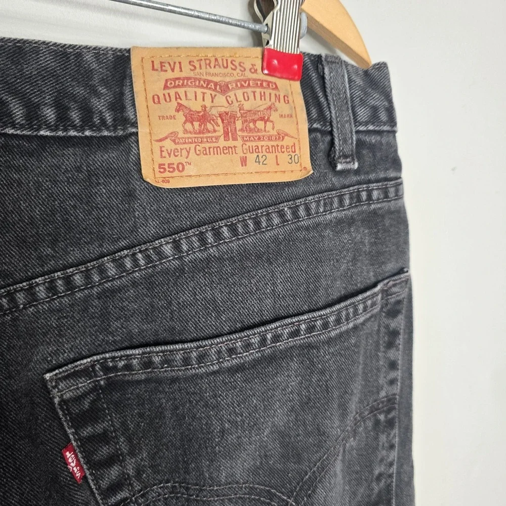 Vintage Levis 550 Jeans Men's 42x30 Black 90s Made in MEX Relaxed Fit